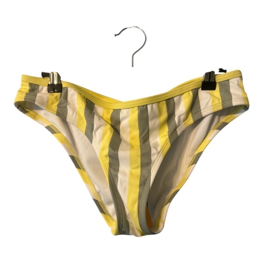 Kona Sol Yellow/Green Striped‎ Hipster Bikini Bottom, Medium